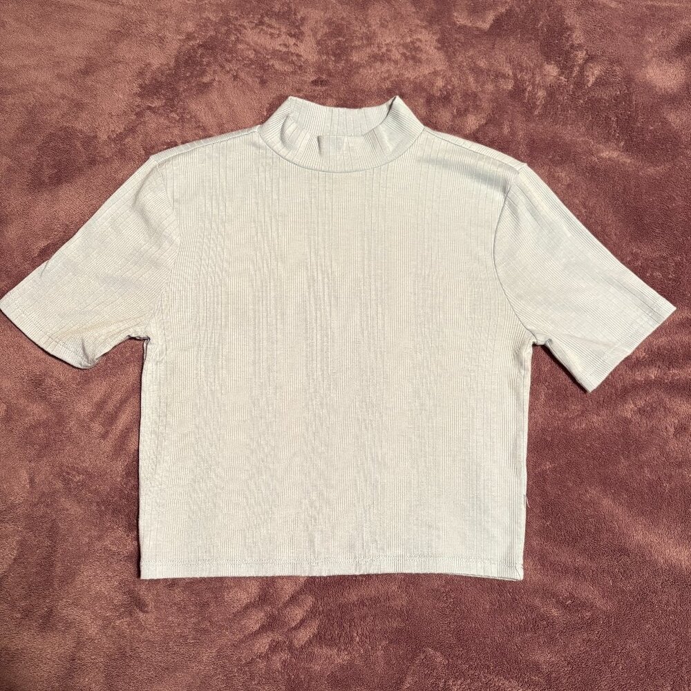 Forever 21 Baby Blue Ribbed Mock Neck Crop Top | Size Medium